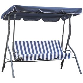 Stripe-Patterned Porch Swing with Canopy, Cushioned Metal Frame for Backyard