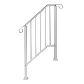 [Same Code: 54756520 74664377]Handrails for Outdoor Steps, Iron Handrail Fits 2 Step, Transitional Handrail with Installation Kit, White