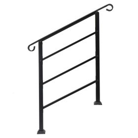 [Same Code: 52168185 78675783]Handrails for Outdoor Steps, Wrought Iron Handrail Fits 1 or 3 Steps, Transitional Handrail with Installation Kit,