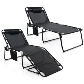 Oversized Patio Chaise Lounge, 27" Wide 4-Position Adjustable Backrest Folding Tanning Chair-Black