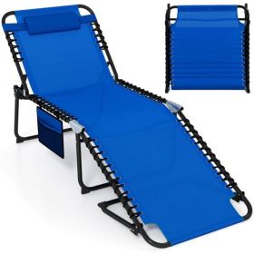 Oversized Patio Chaise Lounge, 27" Wide 4-Position Adjustable Backrest Folding Tanning Chair-Navy