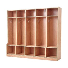 5-Section Kids Coat Locker, Wooden Toddler Cubby Storage Organizer with 10 Hooks & Non-Slip Mat