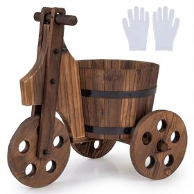 Wooden Raised Garden Bed Farmhouse Style Wooden Plant Trolley, Metal Band Reinforced Decorative Planter for Patio