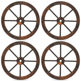 24" Set of 4 Carbonized Fir Wood Wagon Wheels, Rustic Western Decor with Reinforced Metal Rim