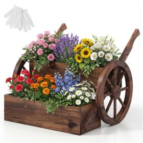 Carbonized Fir Wood 2-Tier Wagon Planter, Drainage Holes Ladder Plant Cart for Balcony Garden