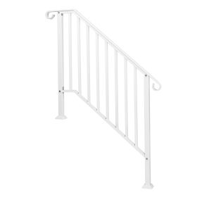 [Same Code: 10847084 26338450]Handrails for Outdoor Steps, Iron Handrail Fits 3 Step, Transitional Handrail with Installation Kit, White