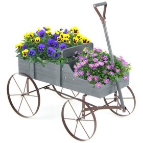 Wooden plant frame with wheels, Gray planting pot