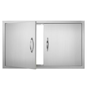 BBQ Access Door, 36W x 21H Inch Double Outdoor Kitchen Door, Stainless Steel Flush Mount Door, Wall Vertical Door with Handles, for BBQ Island