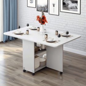 Folding Drop Leaf Dining Table with 6 Wheels and 2-Layer Storage Shelf, Space Saving Table for Small Spaces, 47.2 inch D x 23.6 inch W x 30.3 inc