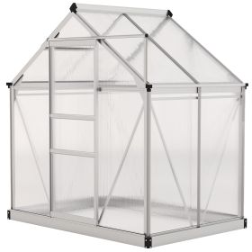 6' x 4' x 6.6' Polycarbonate Greenhouse, Walk-In Green House Kit Garden, Plants Grow, Galvanized Sheet Aluminum Frame with Rain Gutter