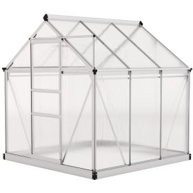 6' x 6' x 6.6' Polycarbonate Greenhouse, Walk-In Green House Kit Garden, Plants Grow, Galvanized Sheet Aluminum Frame with Rain Gutter