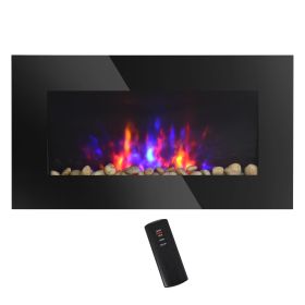 Wall Mounted Fireplace, 28.5 Inch Modern Electric Fireplace with Patented LED Flame Effect and 7 Colors, Black