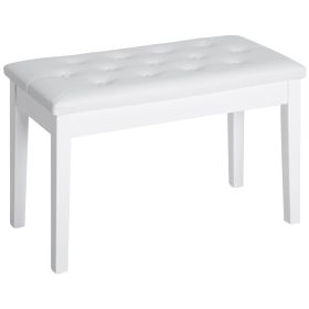 30" Piano Bench with Padded Cushion and Storage, Faux Leather Keyboard Bench with Solid Wood Legs, White