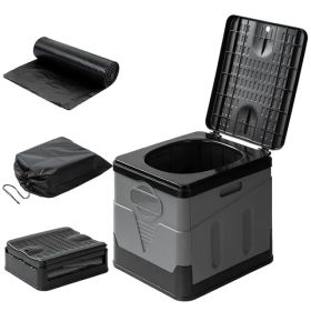 Portable Toilet For Car Camping Boating Hiking Outdoor Travel Potty With Carry Bag Foldable Emergency Toilet With Lid Trash Bags (Option: Grey)