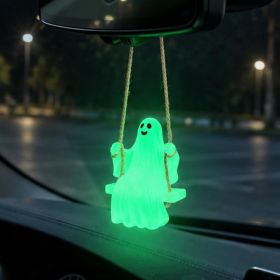 Swinging Ghost Car Rearview Mirror Hanging Ornament, Luminous Pendant For Car Interior Decor (Option: Luminous Ghost)