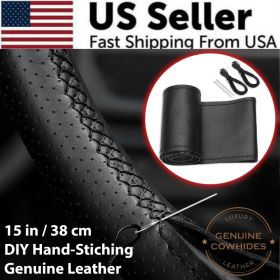 Genuine Leather DIY Car Steering Wheel Cover Anti-slip For Cm Black US (Option: Default Title)