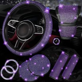 Bling Car Accessories Set 8 Units, Sparkly Steering Wheel, Seat Belt And Gear Shift Covers For Most Cars, Purple Violet (Option: MULTI)