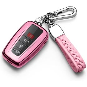 Pink TPU Key Fob Cover With Keychain, Soft Key Shell Case For Toyota RAV4, Highlander, Corolla, Prius, Camry And Avalon (Option: Pink)