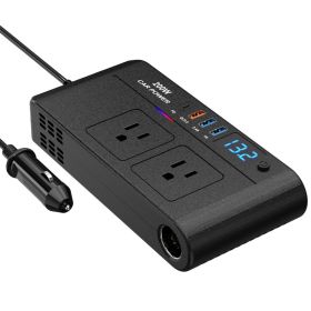 1Pc 200W 12V Car Inverter DC12V To AC110V Vehicle Power Converter With 2 110V AC Outlets 1 TypeC 3 USB Port Quick Charge Overheat Protection Volt (Option: Black)