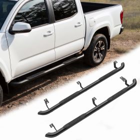 2PCS 4 Inch Running Boards Side Steps Fit Toyota Tacoma 2005-2023 (Crew Cab/Double Cab) Oval Straight Carbon Steel Black Powder, Off-Road Exterio (Option: Black)