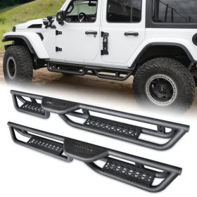 Coated Black Carbon 6-Inch 2-Stairs Side Step Rails Step Bars Steel Nerf Bars Running Boards Compatible with Jeep Wrangler JL 4 Doors 2018-2026 F (Option: Black)
