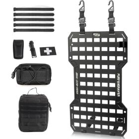 Tactical Rigid MOLLE Organizer Seat Back Aluminum Mount Rack Panel Kit With Storage Bags,Multi-Tool Pliers,Flashlight And Fastening Tapes,Univers (Option: Black)