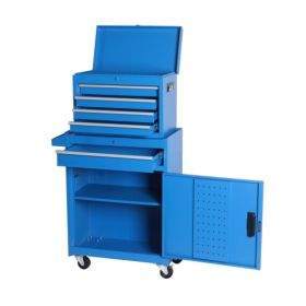 Tool Chest, 5-Drawer Rolling Tool Storage Cabinet With Detachable Top Tool Box, Liner, Universal Lockable Wheels, Adjustable Shelf, Locking Mecha (Option: Blue)