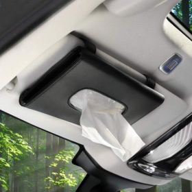 Black PU Leather Car Tissue Holder For Sun Visor, Hanging Napkin Case Box For Vehicle Interior (Option: Black)