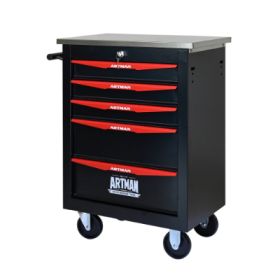 5 Drawers Multifunctional Tool Cart With Wheels,Metal Rolling Tool Cart Storage For Garage Workshop Warehouse Repair Shop--With Stainless Steel R (Option: BlackRed)