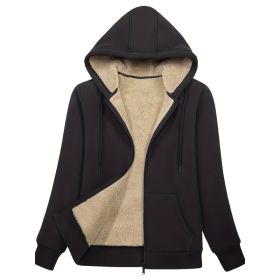 Women's Winter Warm Coat, Double Zipper Pockets, Sherpa Lined Lightweight Warm Jacket (Option: Blcak-S)