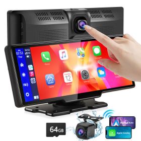 Portable Wireless Carplay With 2.5K Camera, 1080P Back Cam 9.3inches Ultra HD Android Auto Car Play Screen For Car DVR Loop Recording, Bluetooth (Option: Black)