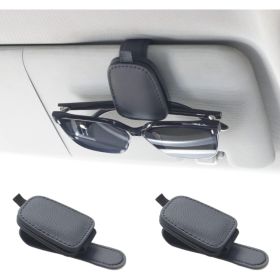 Magnetic Leather Sunglasses Holder 2 Packs, Black Visor Clip For Car Interior And Eyeglasses Storage (Option: Brown)