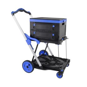 2-Tier Folding Cart  Multi Use Functional Collapsible carts  Shopping Trolley with Wheels  Shopping Cart with Storage Crate  Utility Cart for Gro (Option: Blue)