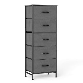 48IN Dresser For Bedroom With 5 Fabric Drawers Nightstand Wardrobe Steel Frame Closet For Clothes Storage Cabinet Furniture (Color: Gray)