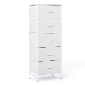48IN Dresser For Bedroom With 5 Fabric Drawers Nightstand Wardrobe Steel Frame Closet For Clothes Storage Cabinet Furniture (Color: White)