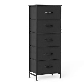 48IN Dresser For Bedroom With 5 Fabric Drawers Nightstand Wardrobe Steel Frame Closet For Clothes Storage Cabinet Furniture (Color: Black)
