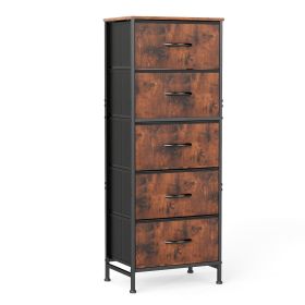 48IN Dresser For Bedroom With 5 Fabric Drawers Nightstand Wardrobe Steel Frame Closet For Clothes Storage Cabinet Furniture (Color: Brown)