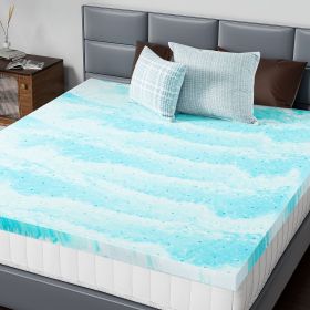 2-3 Inch Gel Memory Foam Mattress Topper Full Size Cooling Mattress Soft and Breathable Bed Topper School Bedroom Furniture (Color: Blue, size: 2 Inches/King)