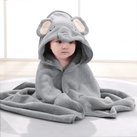 Hooded baby bath towel, made of ultra-soft and absorbent coral fleece, featuring a cute animal hood design. Suitable for newborns (style: 6 Gray Elephant Hugging Blanket)