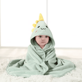 Hooded baby bath towel, made of ultra-soft and absorbent coral fleece, featuring a cute animal hood design. Suitable for newborns (style: 15 green dinosaurs)