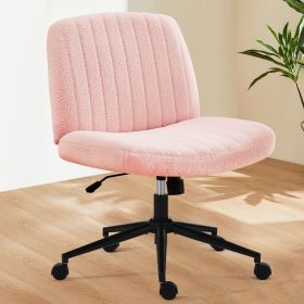 Office chair, backrest, armless office chair, adjustable swivel for comfortable home office, pink, Teddy wool fabric (Color: Teddy velvet, pink)