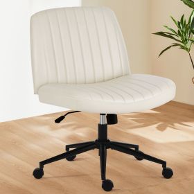 Office chair, backrest, armless office chair, adjustable swivel for comfortable home office, pink, Teddy wool fabric (Color: beige leather)