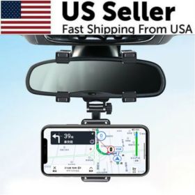 Universal 360 Rotation Car Rear View Mirror Mount Stand GPS Cell Phone Holder US (Option: Black)