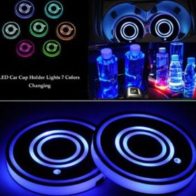Car LED Light-emitting Coasters Ambience Light (Option: Two Rings Style-Colorful Diameter 68MM)